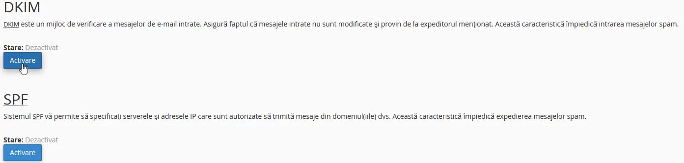 Activare Functia DKIM si SPF