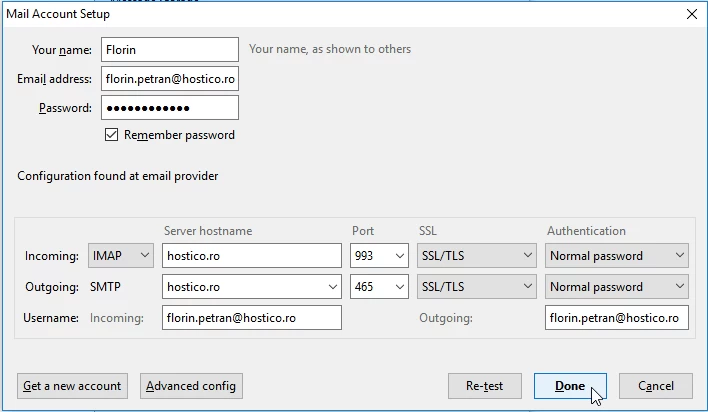 Finalizare setare cont e-mail